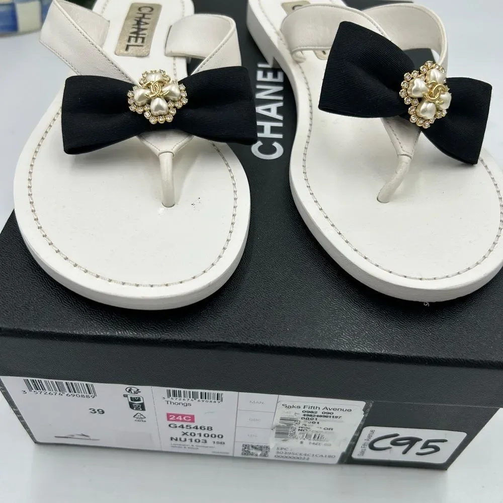 Women’s Chanel bow thong leather sandal size 39 made in Italy - Picture 3 of 11